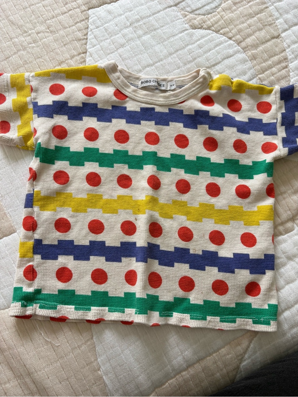 Bobo Choses Waffle Tee with multicolour polka dots